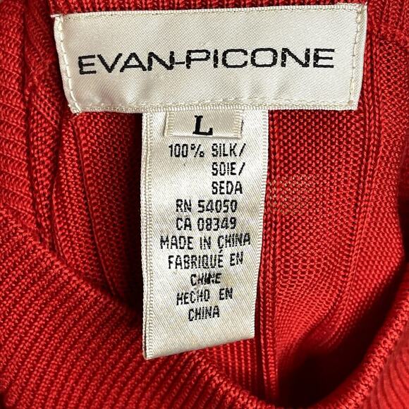 Vintage Evan-Picone 100% Silk Knit Red Mock Neck Short Sleeve Top Size L - Picture 9 of 9